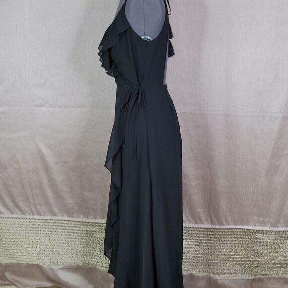 MISS AVENUE Black Plunging Neckline Ruffled Maxi‎ Dress Medium - Picture 5 of 12